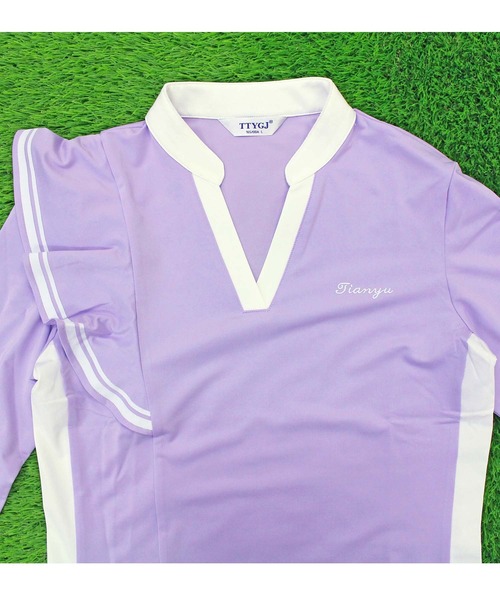 セール】ゴルフウェア 長袖ポロシャツ ショルダーフリル ゴルフ V