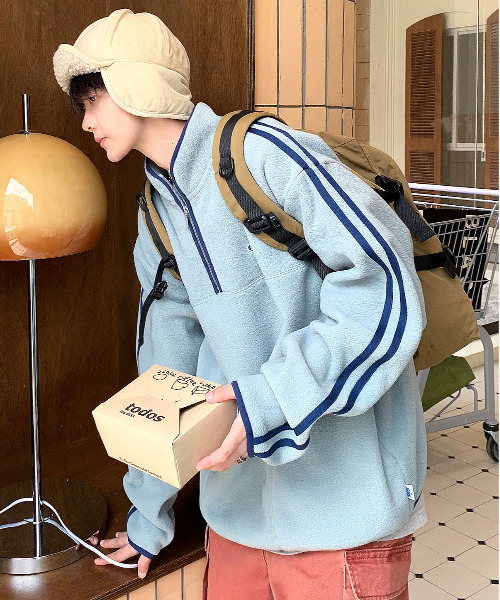 【セール】【neos -addictive design-】DISCUS ディスカス ルーズシルエット ライン ロゴ フリース ハーフジップ アノラック(スウェット)|DISCUS(ディスカス)