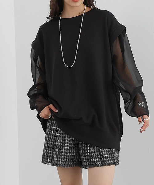 COLONY 2139（コロニートゥーワンスリーナイン）の「袖シアードッキング裏毛プルオーバー（Tシャツ/カットソー・レディース・グレー/ブラウン/オフホワイト/ブラック・FREE）」の3枚目の写真