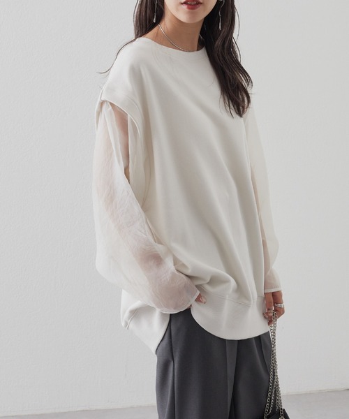 COLONY 2139（コロニートゥーワンスリーナイン）の「袖シアードッキング裏毛プルオーバー（Tシャツ/カットソー・レディース・グレー/ブラウン/オフホワイト/ブラック・FREE）」の15枚目の写真