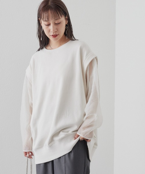 COLONY 2139（コロニートゥーワンスリーナイン）の「袖シアードッキング裏毛プルオーバー（Tシャツ/カットソー・レディース・グレー/ブラウン/オフホワイト/ブラック・FREE）」の13枚目の写真