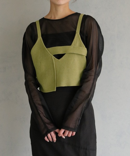 &g'aime（アンジェム）の「【&g’aime】フロントデザインニットビスチェトップス（ニット/セーター・レディース・ブラック/グレイッシュベージュ/パープル/グリーン系その他・FREE）」の3枚目の写真