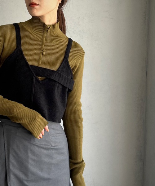 &g'aime（アンジェム）の「【&g’aime】フロントデザインニットビスチェトップス（ニット/セーター・レディース・ブラック/グレイッシュベージュ/パープル/グリーン系その他・FREE）」の8枚目の写真