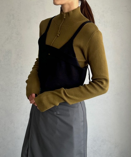 &g'aime（アンジェム）の「【&g’aime】フロントデザインニットビスチェトップス（ニット/セーター・レディース・ブラック/グレイッシュベージュ/パープル/グリーン系その他・FREE）」の6枚目の写真