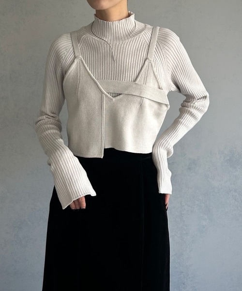 &g'aime（アンジェム）の「【&g’aime】フロントデザインニットビスチェトップス（ニット/セーター・レディース・ブラック/グレイッシュベージュ/パープル/グリーン系その他・FREE）」の13枚目の写真