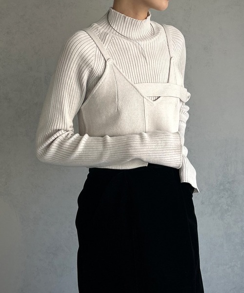 &g'aime（アンジェム）の「【&g’aime】フロントデザインニットビスチェトップス（ニット/セーター・レディース・ブラック/グレイッシュベージュ/パープル/グリーン系その他・FREE）」の15枚目の写真