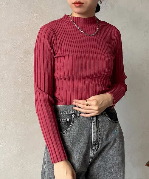 Thevon（ゼボン）の「袖スリット裏リブハイネックニット（ニット/セーター・レディース・ピンク/ブラック/グリーン/アイボリー/ベージュ・FREE）」の14枚目の写真