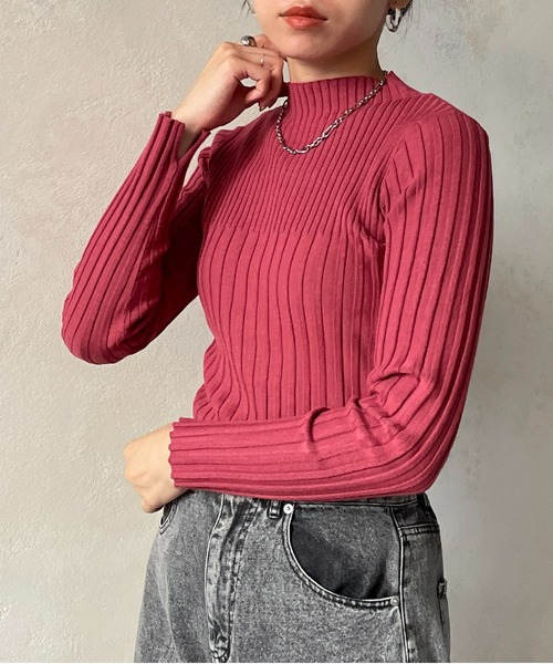 Thevon（ゼボン）の「袖スリット裏リブハイネックニット（ニット/セーター・レディース・ピンク/ブラック/グリーン/アイボリー/ベージュ・FREE）」の13枚目の写真