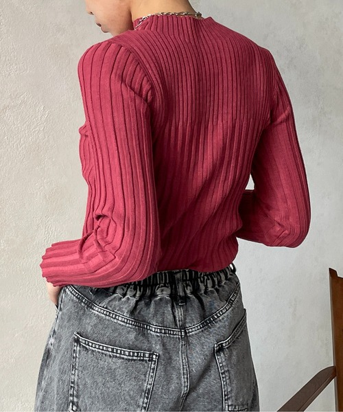 Thevon（ゼボン）の「袖スリット裏リブハイネックニット（ニット/セーター・レディース・ピンク/ブラック/グリーン/アイボリー/ベージュ・FREE）」の12枚目の写真