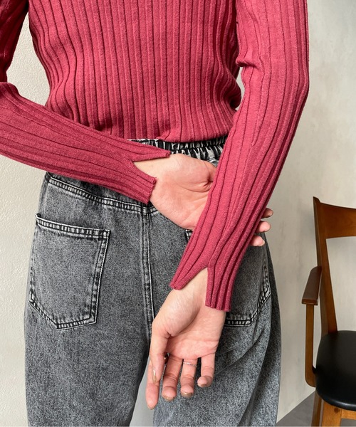 Thevon（ゼボン）の「袖スリット裏リブハイネックニット（ニット/セーター・レディース・ピンク/ブラック/グリーン/アイボリー/ベージュ・FREE）」の7枚目の写真