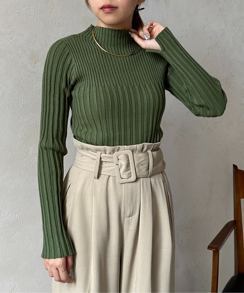 Thevon（ゼボン）の「袖スリット裏リブハイネックニット（ニット/セーター・レディース・ピンク/ブラック/グリーン/アイボリー/ベージュ・FREE）」の20枚目の写真