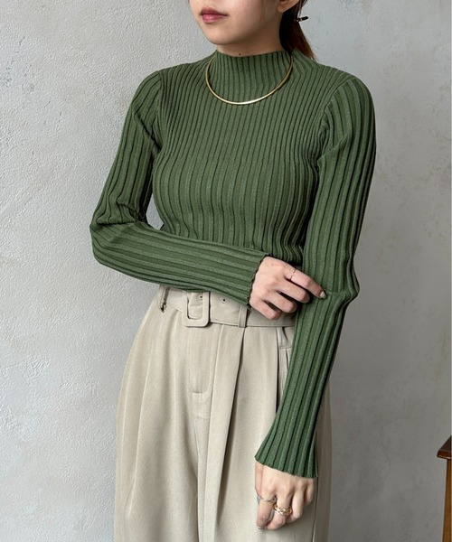 Thevon（ゼボン）の「袖スリット裏リブハイネックニット（ニット/セーター・レディース・ピンク/ブラック/グリーン/アイボリー/ベージュ・FREE）」の18枚目の写真