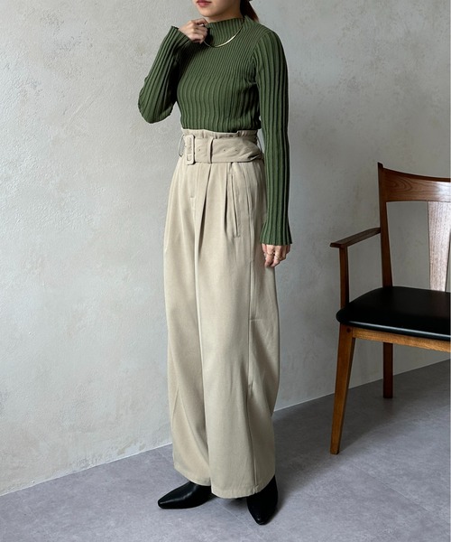 Thevon（ゼボン）の「袖スリット裏リブハイネックニット（ニット/セーター・レディース・ピンク/ブラック/グリーン/アイボリー/ベージュ・FREE）」の16枚目の写真