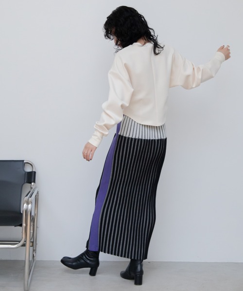 VACANCY（ヴァカンシー）の「プレーティング配色リブニットスカート（スカート・レディース・ブラック/ブラウン・FREE）」の19枚目の写真