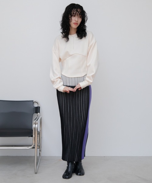 VACANCY（ヴァカンシー）の「プレーティング配色リブニットスカート（スカート・レディース・ブラック/ブラウン・FREE）」の18枚目の写真