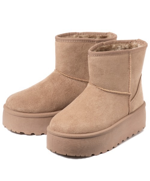 R&E（アールアンドイー）の「【R&E】厚底フェイクムートンブーツ（ブーツ・レディース・ブラック/ベージュ系その他/ベージュ・M/LL/L/S）」の5枚目の写真