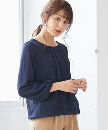 小さいサイズ　こっそりあったかシフォン長袖ブラウス（裏起毛カットソー裏地付き）　低身長さん・小柄女性