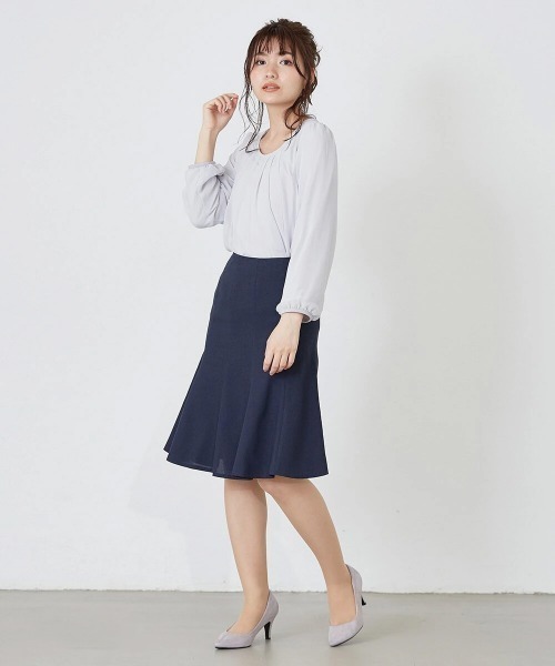 Petitjo（プッチージョ）の「小さいサイズ　こっそりあったかシフォン長袖ブラウス（裏起毛カットソー裏地付き）　低身長さん・小柄女性（シャツ/ブラウス・レディース・パープル/ベージュ/オフホワイト/ネイビー/グレー・PM/PS(XS－S)/PL/PS）」の13枚目の写真