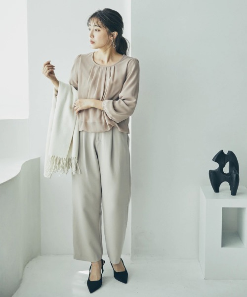 Petitjo（プッチージョ）の「小さいサイズ　こっそりあったかシフォン長袖ブラウス（裏起毛カットソー裏地付き）　低身長さん・小柄女性（シャツ/ブラウス・レディース・パープル/ベージュ/オフホワイト/ネイビー/グレー・PM/PS(XS－S)/PL/PS）」の15枚目の写真