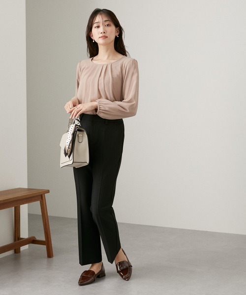 Petitjo（プッチージョ）の「小さいサイズ　こっそりあったかシフォン長袖ブラウス（裏起毛カットソー裏地付き）　低身長さん・小柄女性（シャツ/ブラウス・レディース・パープル/ベージュ/オフホワイト/ネイビー/グレー・PM/PS(XS－S)/PL/PS）」の20枚目の写真