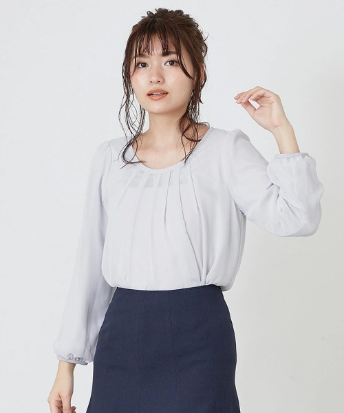 Petitjo（プッチージョ）の「小さいサイズ　こっそりあったかシフォン長袖ブラウス（裏起毛カットソー裏地付き）　低身長さん・小柄女性（シャツ/ブラウス・レディース・パープル/ベージュ/オフホワイト/ネイビー/グレー・PM/PS(XS－S)/PL/PS）」の14枚目の写真