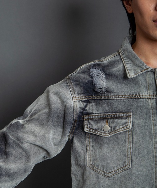 GGD SELECT（ジージーディー　セレクト）の「ダメージ加工デニムジャケット（デニムジャケット・メンズ・ブラック・M/L）」の8枚目の写真