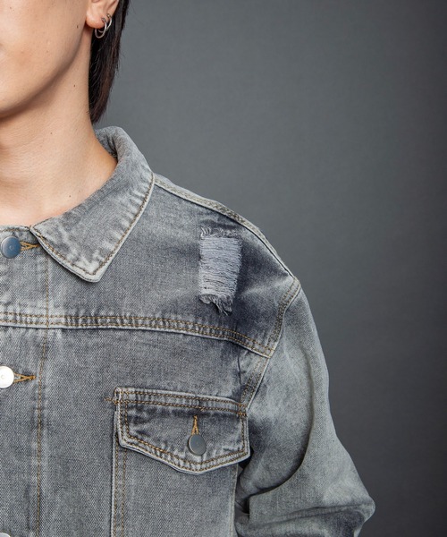 GGD SELECT（ジージーディー　セレクト）の「ダメージ加工デニムジャケット（デニムジャケット・メンズ・ブラック・M/L）」の20枚目の写真