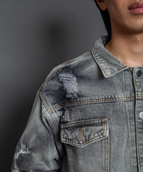 GGD SELECT（ジージーディー　セレクト）の「ダメージ加工デニムジャケット（デニムジャケット・メンズ・ブラック・M/L）」の21枚目の写真