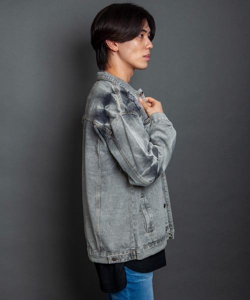 GGD SELECT（ジージーディー　セレクト）の「ダメージ加工デニムジャケット（デニムジャケット・メンズ・ブラック・M/L）」の5枚目の写真