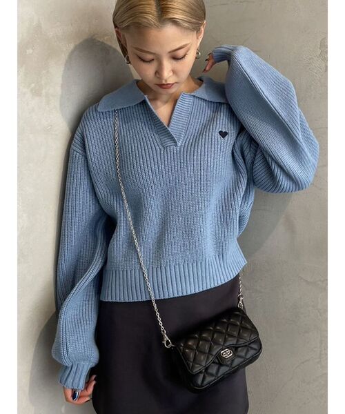 EMODA（エモダ）の「スキッパーワイドニット（ニット/セーター・レディース・その他/ライム/ブラック/ブルー・FREE）」の3枚目の写真