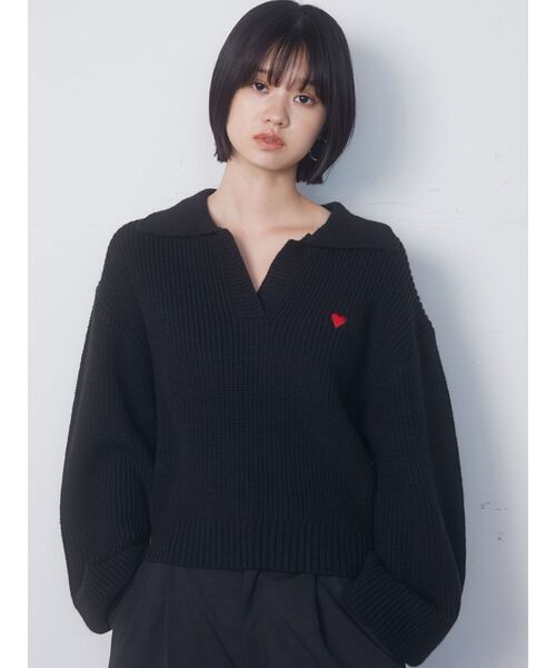 EMODA（エモダ）の「スキッパーワイドニット（ニット/セーター・レディース・その他/ライム/ブラック/ブルー・FREE）」の2枚目の写真