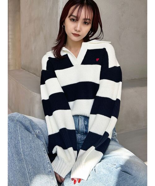 EMODA（エモダ）の「スキッパーワイドニット（ニット/セーター・レディース・その他/ライム/ブラック/ブルー・FREE）」の20枚目の写真