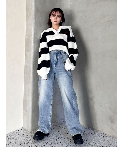 EMODA（エモダ）の「スキッパーワイドニット（ニット/セーター・レディース・その他/ライム/ブラック/ブルー・FREE）」の21枚目の写真