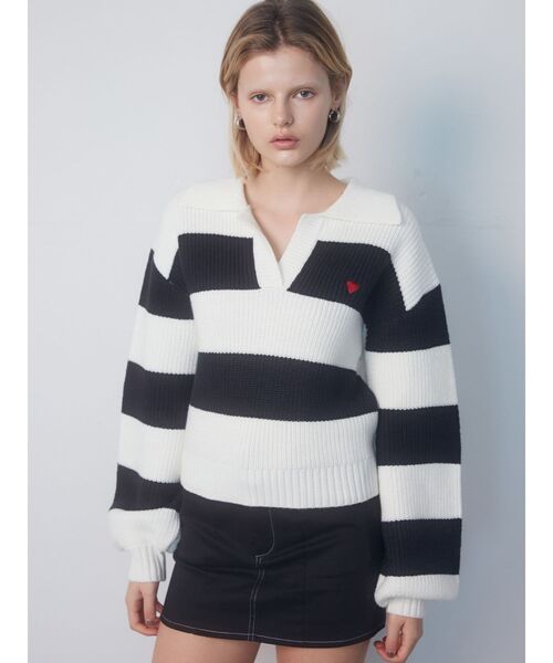 EMODA（エモダ）の「スキッパーワイドニット（ニット/セーター・レディース・その他/ライム/ブラック/ブルー・FREE）」の5枚目の写真