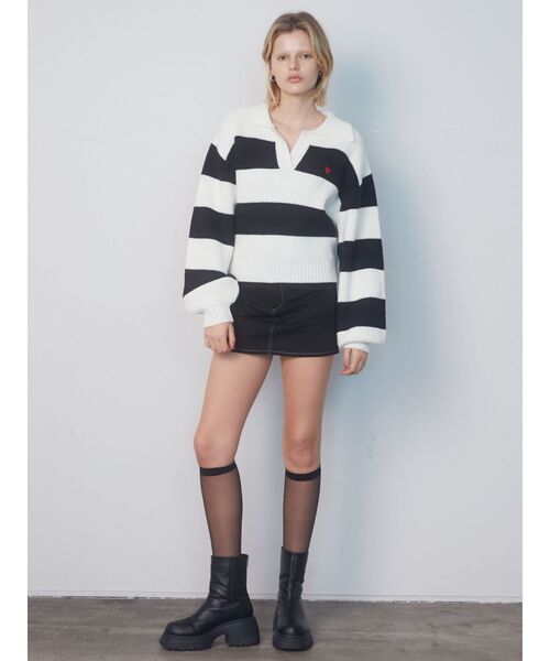 EMODA（エモダ）の「スキッパーワイドニット（ニット/セーター・レディース・その他/ライム/ブラック/ブルー・FREE）」の6枚目の写真