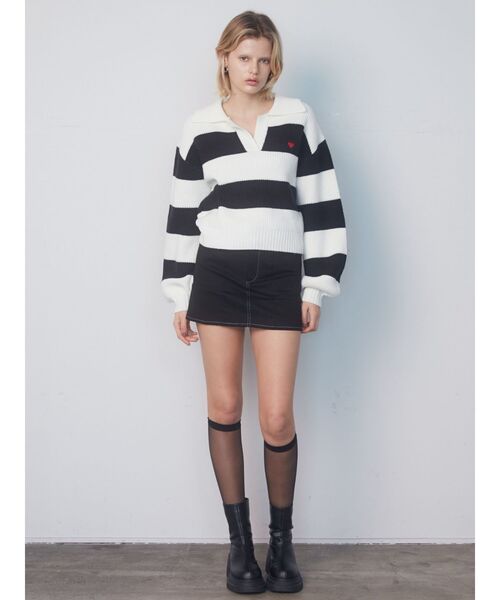 EMODA（エモダ）の「スキッパーワイドニット（ニット/セーター・レディース・その他/ライム/ブラック/ブルー・FREE）」の7枚目の写真