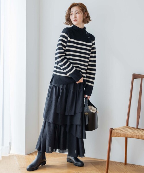 23区（ニジュウサンク）の「【洗える】ウールカシミヤ パネルボーダー ニット（ニット/セーター・レディース・ブラック系1/ベージュ系1/ホワイト系1・32）」の11枚目の写真