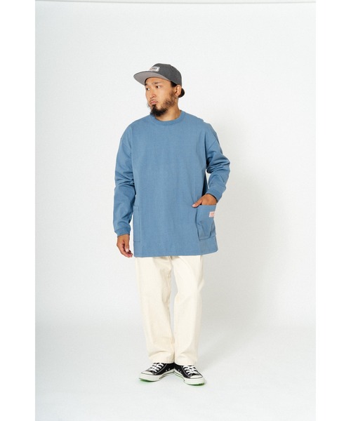 BIG MIKE（ビッグマイク）の「BIG MIKE ビックマイク/ 10oz ダブルポケット 長袖Tシャツ ロンT / 102418220（Tシャツ/カットソー・メンズ・グレイッシュブルー/ホワイト/オレンジ/スミクロ・MEDIUM/LARGE/X-LARGE）」の18枚目の写真