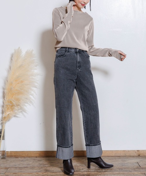 mili an deni(ミリアンデニ)の「ロールアップデニムパンツ(デニムパンツ・レディース・ブラック/インディゴブルー/ブルー/サックスブルー・M)」の7枚目の写真