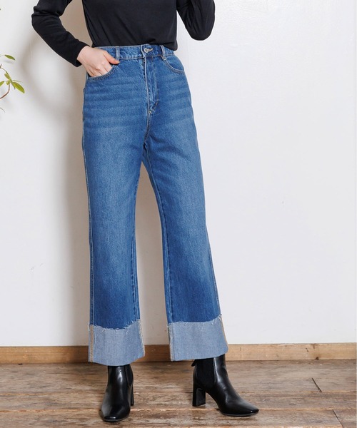 mili an deni(ミリアンデニ)の「ロールアップデニムパンツ(デニムパンツ・レディース・ブラック/インディゴブルー/ブルー/サックスブルー・M)」の19枚目の写真
