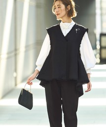 RUIRUE BOUTIQUE(ルイルエブティック)の【3点セット】バスケットツイードジレ&タイパールチェーンボリューム袖ブラウス&テーパードパンツ3点セットアップ 洗える(スーツセット)