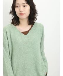 Samansa Mos2 blue | Vネックブークレニットプルオーバー(ニット/セーター)