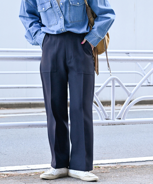 B.C STOCK（ベーセーストック）の「ストレートベイカーパンツ（スラックス・レディース・ベージュ系その他/アイボリー/ネイビー・MEDIUM/SMALL）」の3枚目の写真