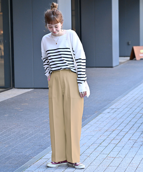 B.C STOCK（ベーセーストック）の「ストレートベイカーパンツ（スラックス・レディース・ベージュ系その他/アイボリー/ネイビー・MEDIUM/SMALL）」の11枚目の写真