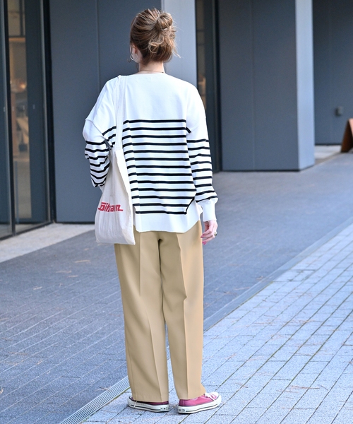 B.C STOCK（ベーセーストック）の「ストレートベイカーパンツ（スラックス・レディース・ベージュ系その他/アイボリー/ネイビー・MEDIUM/SMALL）」の13枚目の写真