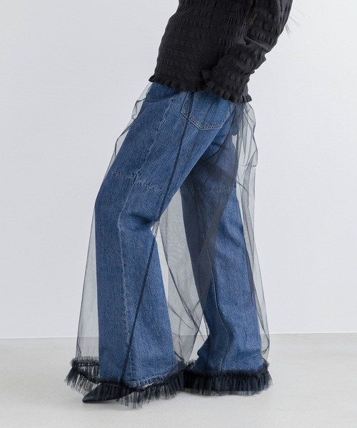 yuw（ユウ）の「チュールシアーフリルパンツ 110380（その他パンツ・レディース・ホワイト/ブラック/レオパード・FREE）」の2枚目の写真