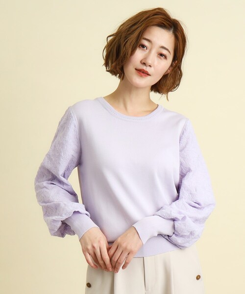 grove(グローブ)の「◆刺繍スリーブニットプルオーバー(ニット/セーター・レディース・オフホワイト/パープル/ネイビー・02/03/01)」の1枚目の写真