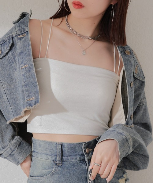 Chico（チコ）の「【2サイズ展開/2024SS】パット付バッククロスベアキャミ（キャミソール・レディース・ゴールド/ホワイト/シルバー/グレー/ブラック・1/0）」の4枚目の写真