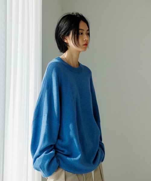 ADAM ET ROPE'（アダムエロペ）の「【WEB限定】ルーズシルエット ミラノリブ モックネック ニットプルオーバー / ユニセックス（ニット/セーター・メンズ・ブラック/オレンジ系その他/ブルー系その他5・M/L）」の12枚目の写真