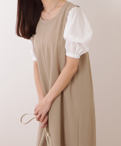 Lace Ladies(レースレディース)の「バルーン袖 異素材 ドッキング 5分袖 ロング ワンピース(ワンピース・レディース・グレー/ブラック/グレイッシュベージュ/ネイビー・S/FREE)」の21枚目の写真